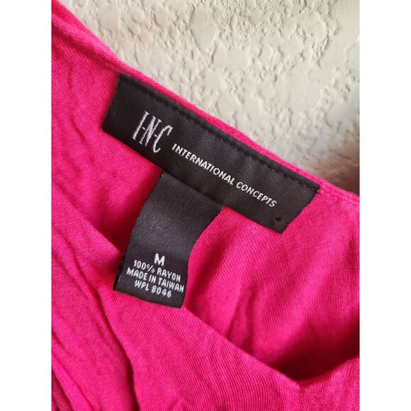 INC International Concepts Womens Sz M Bright Pink Short Sleeve Blouse Tie Back - Picture 2 of 3